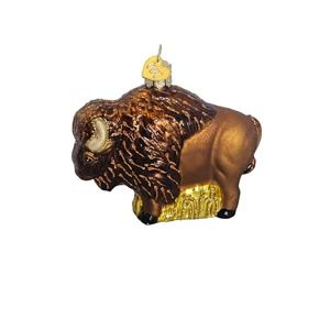 Old World Christmas American Bison Buffalo Glass Ornament OWC 12131 Brown Gold